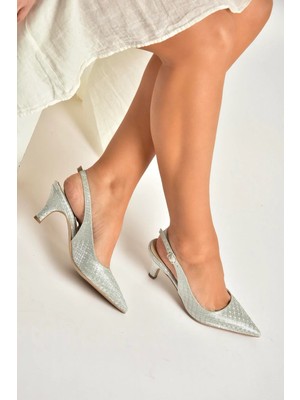 Fox Shoes Y572471514 Gümüş Sim Alçak Topuklu Kadın Abiye Ayakkabı