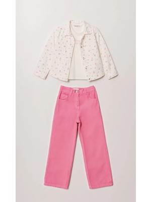 Alg KIZ ÇOCUK ÇİÇEK BASKILI MEVSİMLİK ŞIK 3'LÜ KOMBİN TAKIM