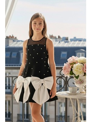 Pamina Kız Çocuk Inci Kurdele Detaylı Doğum Günü - Parti - Mezuniyetelbisesi 8-15 Yaş 36110PR-SIYAH