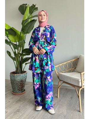 inStyle Çiçekli Viskon Mor Ikili Takım