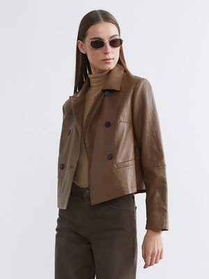 LC Waikiki Gömlek Yaka Kadın Deri Görünümlü Ceket  (S6)