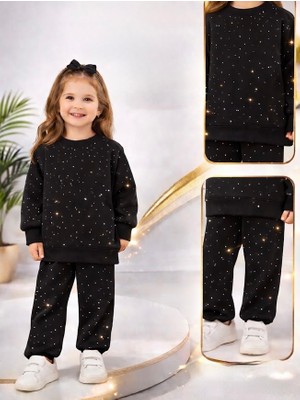 Stilera Kız Çocuk Taşlı Siyah Alt Üst Takım 2-9 Yaş