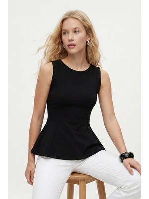 Ritnice Kadın Newly Peplum Sıfır Kol Siyah Bluz