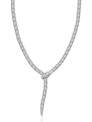 Söğütlü Silver 925 Ayar Gümüş Kolye Italyan Tasarım Rodyumlu Zirkon Taşlı V Yılan Kolye SGTL13288RODAJ