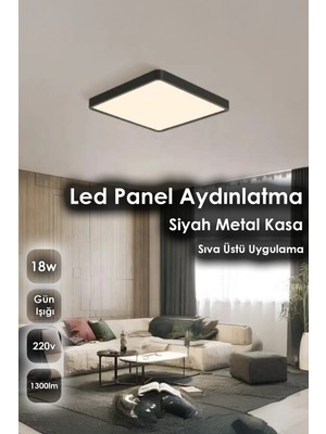 Allians 20X20 cm Siyah Metal Kasa LED Panel Avize, Salon ve Banyo Aydınlatması