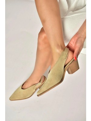 Fox Shoes Y654300202 Bej Hakiki Deri Süet Alçak Topuklu Western Ayakkabı