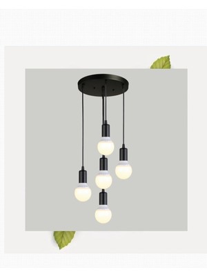 Allians Şık 5'li Rustik Siyah Avize Seti, Modern ve Zarif Aydınlatma Seçeneği