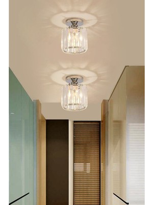 Allians Şık Gümüş Kristal Taşlı Tekli Tavan Avizesi