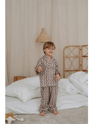 Oh La La Koala Dalga Desenli Yaka Detaylı Çocuk Pijama Takımı