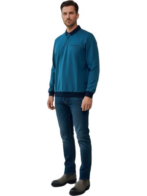 26-3073 Lacaton Erkek Büyük Beden Polo Yaka Sweatshirt