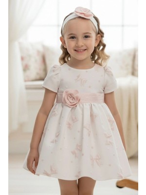 Pamina Kız Bebek Kurdele Motifli ve Çiçekli Saç Bandı Detaylı Doğum Günü - Partielbisesi 6-24 Ay 36171PR-PEMBE