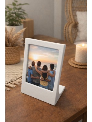 Masaüstü Instax Uyumlu Fotoğraf Standı Dekoratif Sevgili Çift Çerçevesi Beyaz