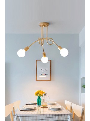 Allians Şık Modern Gold Eskitme Tasarım Üçlü Avize, Zarif ve Şık Aydınlatma