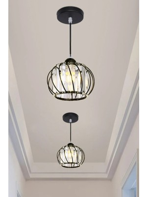 Allians Şık Siyah Metal Kristal Taşlı Tavan Sarkıt Avize, Salon ve Oturma Odası Için