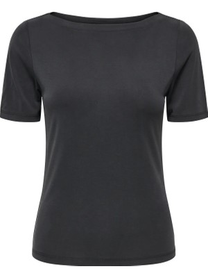 Only Kadın Kayık Yaka Siyah T-Shirt - 15367559