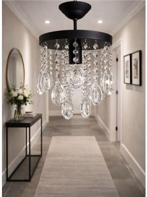 Allians 20 cm Kristal Taşlı Siyah Kasa Sarkıt Avize, Şık ve Modern Tasarım