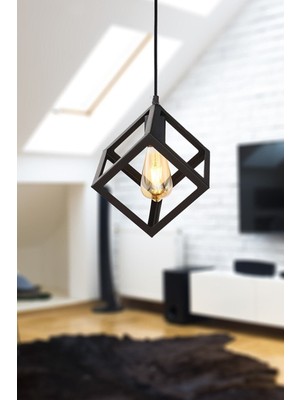 Allians Şık Siyah Küp Tasarımlı Tekli Avize, Modern ve Zarif Aydınlatma