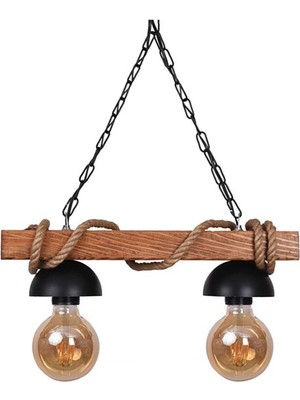 Allians Rustik Nigrum Ahşap Avize, Halatlı, Retro ve Otantik Tasarım, 2'li Set