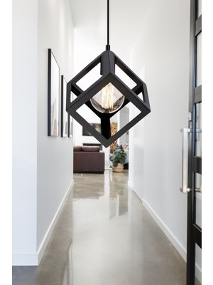 Allians Kare Siyah Metal Sarkıt Avize, Modern Çocuk ve Genç Odası Aydınlatması