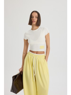 Mai Albane Bel Detay Sarı Crop Eşofman Takım