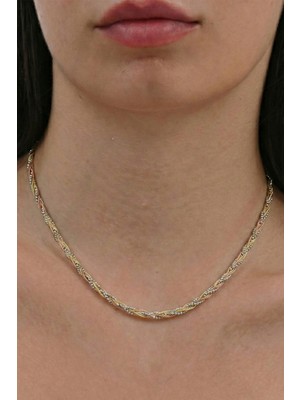 Söğütlü Silver 925 Ayar Gümüş Kolye Lüks Dorika Toplu Üç Renk Italyan Örgü Tasarım Kolye SGTL13286RENKLI