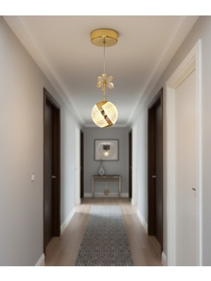 Allians Şık 3 Renkli Kristal Taşlı Ledli Tekli Perla Gold Sarkıt Avize