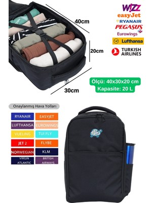 Jet Turtle Seyahat Sırt Çantası 40CM 40X30X20 cm Pegasus, Wizz Air, Ryanair, El Valizi Koltuk Altı Valizi