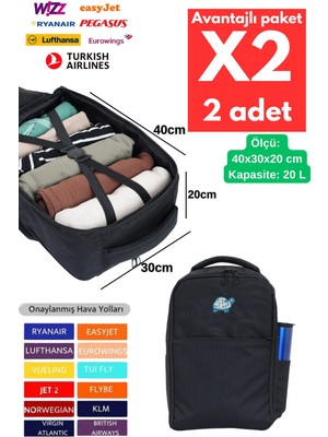 Jet Turtle Seyahat Sırt Çantası 40CM 40X30X20 cm Pegasus, Wizz Air, Ryanair, El Valizi Koltuk Altı Valizi