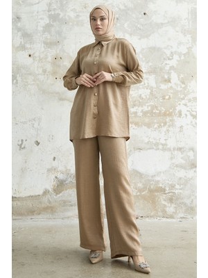 inStyle Gömlek Yaka Simli Ikili Camel Takım
