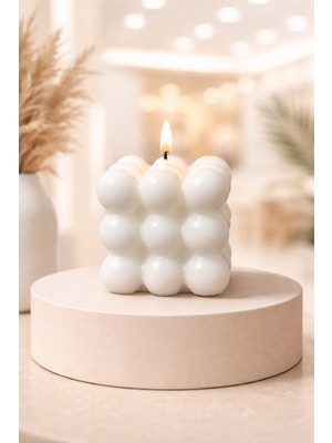 Calinda Candles Orta Boy Bubble Küp Detaylı Kokulu Mum %100 Soya Wax Dekoratif Mum – El Yapımı Modern Mum