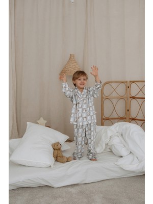 Oh la la Koala For Little Ones Kedi Desenli Yaka Detaylı Çocuk Pijama Takımı
