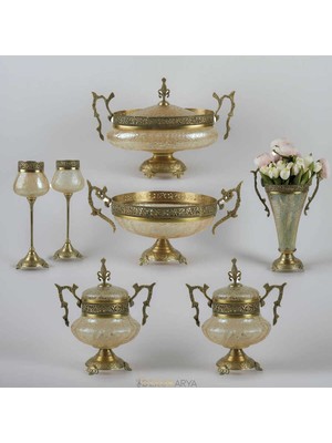 Dekor Arya Barok Zambak Pirinç Salon Aksesuar Seti – 7 Parça Lüks Konsol ve Vitrin Dekor Seti