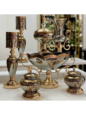 Dekor Arya Imperial Mirror Gold 7 Parça Salon Aksesuar Seti