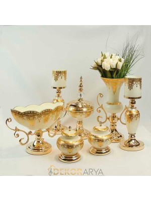 Dekor Arya Imperial Antique Gold 7 Parça Salon Aksesuar Seti