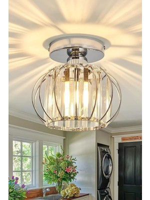 Allians Krom Renkli Metal Kristal Taşlı Modern Plafonyer Aydınlatma