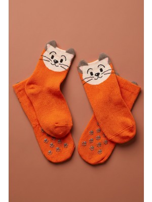 Hayvan Desenli Turuncu Bebek Soket Çorap