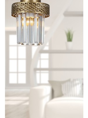 Allians Şık Eskitme Kristal Taşlı Tavan Avize, Modern ve Zarif Aydınlatma