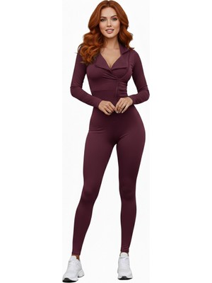 Lismina Shadow Fit Mürdüm Rengi Spor Tayt Tulum