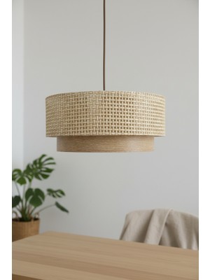 Allians Hasır Krem Ahşap Desenli Modern Avize, Şık ve Aydınlatıcı Tasarım