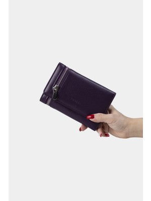 Massarelli Rewina x Hakiki Deri Kadın Cüzdan Kartlık ve Bozuk Para Bölmeli Mürdüm MCZ9716