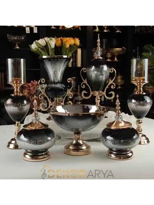 Dekor Arya Siyah Gold Lüks Salon Dekor Seti
