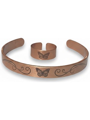 Güney Takı Store Kelebek Motifli Saf Bakır Bileklik ve Yüzük Seti