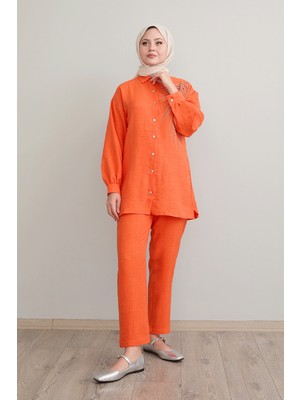 inStyle Yaprak Taş Işleme Oranj Keten Takım