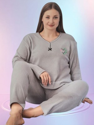 BDK Büyük Beden Kışlık Kadın Pijama Takımı Gri