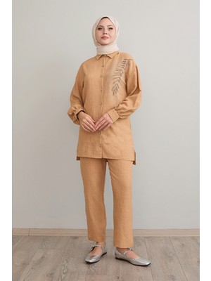 inStyle Yaprak Taş Işleme Camel Keten Takım