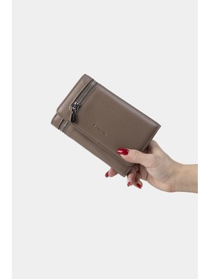 Massarelli Rewina x Hakiki Deri Kadın Cüzdan Kartlık ve Bozuk Para Bölmeli Bej MCZ9716