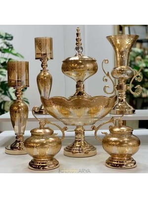 Dekor Arya Imperial Verde Luxe Amber Gold 7 Parça Salon Aksesuar Seti