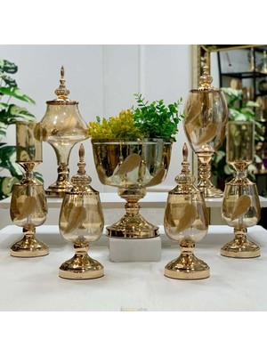 Dekor Arya 7 Parça Salon Konsol Aksesuar Seti Tüy Gold