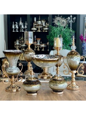 Dekor Arya 7 Parça Salon Konsol Aksesuar Seti Kahve Gold