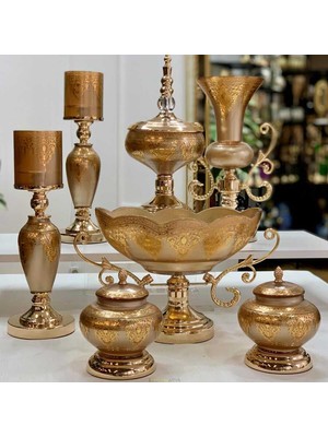 Dekor Arya Imperial Champagne Glow 7 Parça Salon Aksesuar Seti